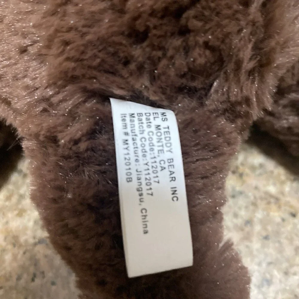 Ms. Teddy Bear Inc Solid Brown Teddy Bear Plush w/ scarf Stuffed Animal Toy 10”